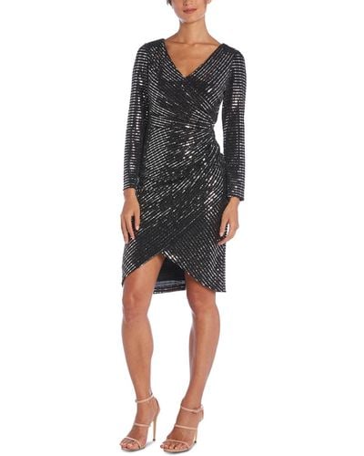 Nightway Sequined Faux-wrap Dress - Black
