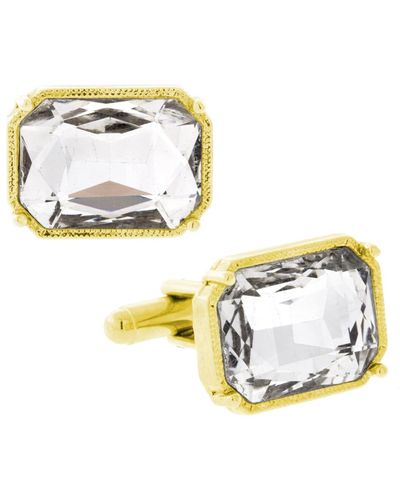 1928 Jewelry 14k Plated Rectangle Crystal Cufflinks - Metallic