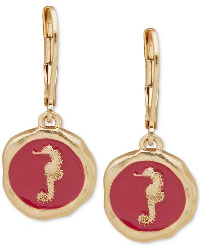 Lonna & Lilly Gold-tone Seahorse Color Coin Drop Earrings - Red