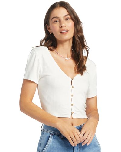 Roxy Born With It Button-front Cropped Top - White
