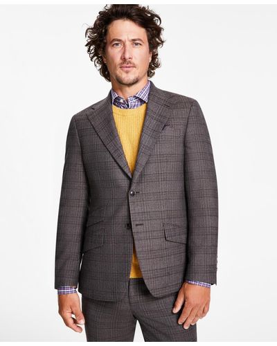 Tallia Slim-fit Stretch Plaid Suit Jacket - Gray