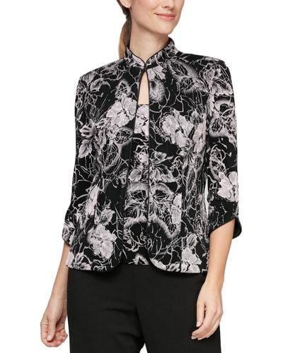 Alex Evenings Petite Glitter Floral Jacket And Top - Black