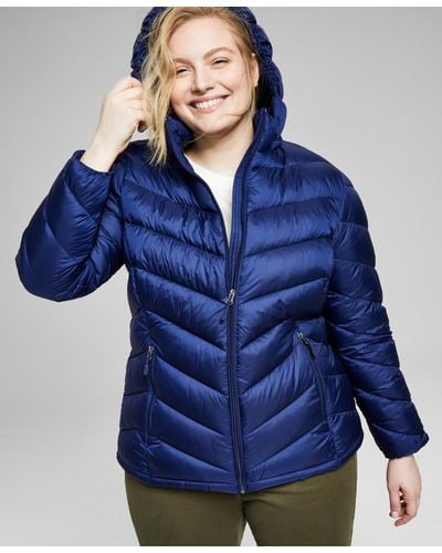 Charter Club Plus Size Hooded Packable Puffer Coat - Blue
