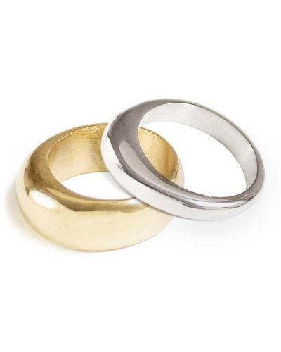 Soko 24k Gold-plated Mixed Metal Stacking Rings 2 Piece Set - White