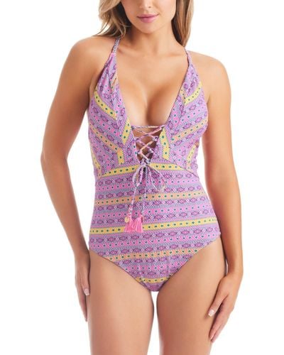 Jessica Simpson Shine Bright Lace-up One-piece Swimsuit - Purple