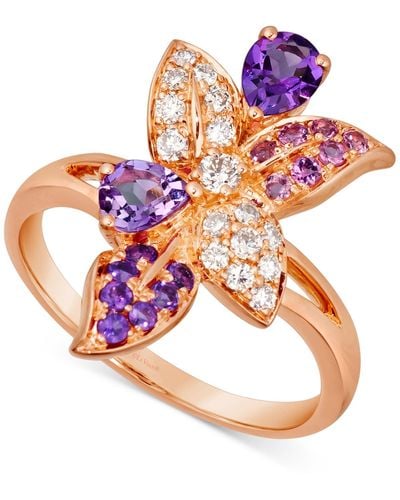 Le Vian ® Multi-gemstone (5/8 Ct. T.w.) & Nude Diamond (1/4 Ct. T.w.) Flower Ring In 14k Rose Gold - Pink
