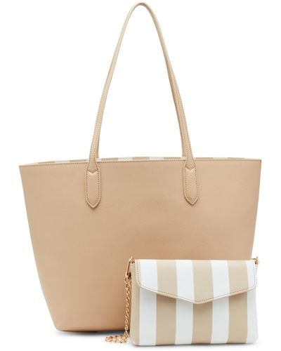 Anne Klein Striped Tote With Detachable Crossbody Handbag - Natural