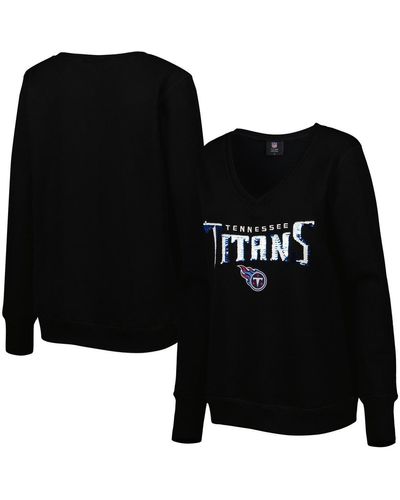 Cuce Tennessee Titans Sequin Logo V-neck Pullover Sweatshirt - Black