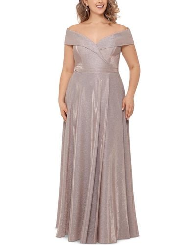 Xscape Plus Size Off-the-shoulder Glitter Gown - Purple