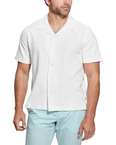 Guess Toledo Ribbed-knit Short-sleeve Button-down Camp Shirt - White