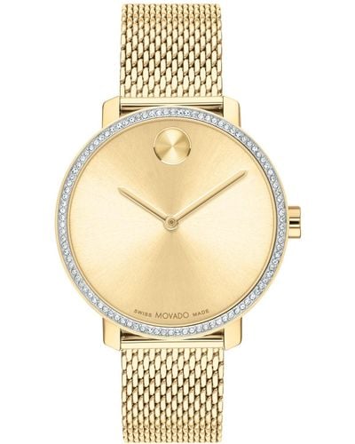 Movado Swiss Bold Shimmer Gold Ion Plated Stainless Steel Mesh Bracelet Watch 34mm - Metallic