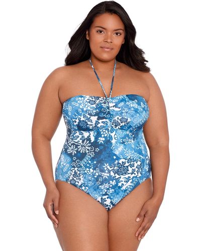 Lauren by Ralph Lauren Plus Size Bandeau Halter One-piece Swimsuit - Blue