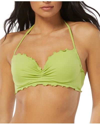 SUNDAZED Solid Nixie Bra Sized Ruffle Edge Halter Bikini Top - Green
