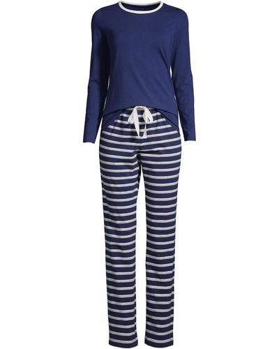 Lands' End Petite Knit Pajama Set Long Sleeve T-shirt And Pants - Blue