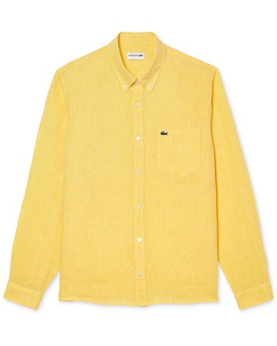 Lacoste Regular-fit Linen Shirt - Yellow