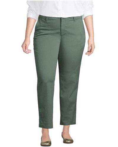 Lands' End Plus Size Mid Rise Classic Straight Leg Chino Ankle Pants - Green