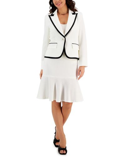 Le Suit Trimmed One-button Skirt Suit - White