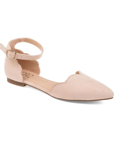 Journee Collection Lana Scalloped Edge Ankle Strap Flats - Natural