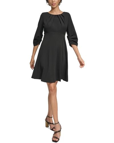 Calvin Klein 3/4-sleeve Ruched A-line Dress - Black