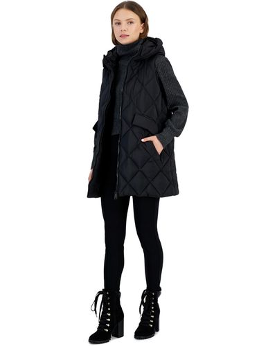 Sam Edelman Long Hooded Puffer Vest - Black