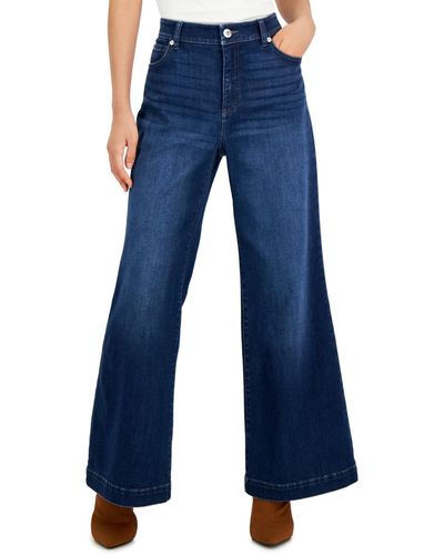 INC International Concepts Petite High-rise Wide-leg Jeans - Blue