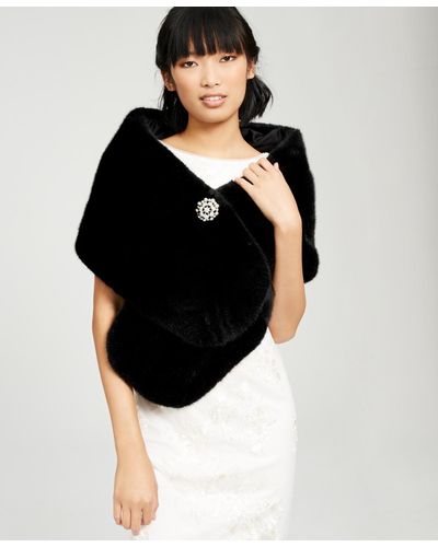Adrianna Papell Faux-fur Embellished Shawl - Black