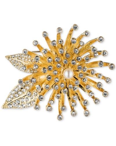 Anne Klein Gold-tone Crystal Flower Burst Pin - Metallic