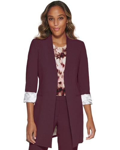 Calvin Klein Roll Sleeve Open Front Blazer, Regular And Petite Sizes - Purple