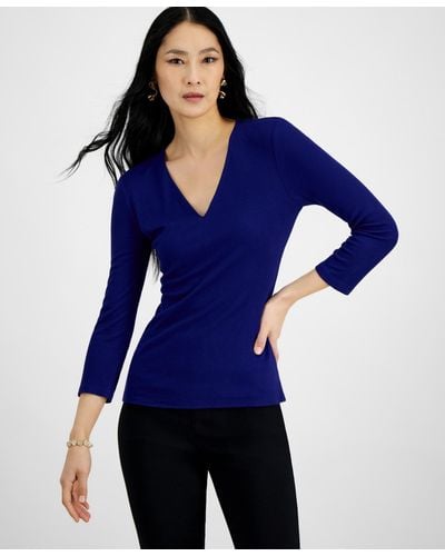 INC International Concepts Ribbed Top - Blue
