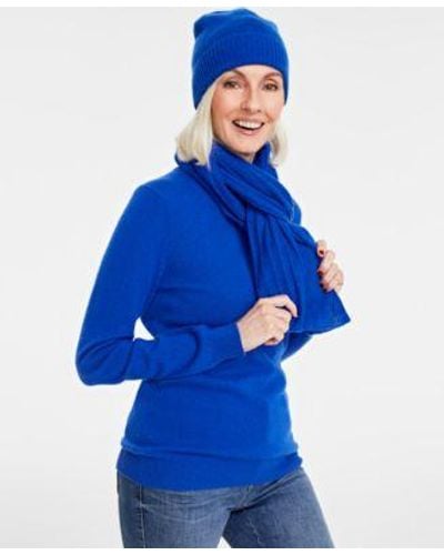Charter Club Cashmere Beanie Scarf Sweater Created For Macys - Blue