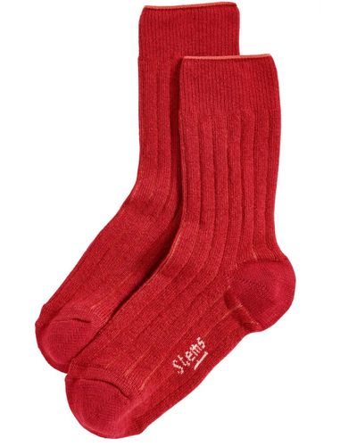 Stems Lux Cashmere Wool Crew Socks Gift Box - Red