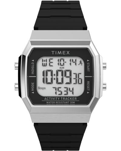 Timex Activity Tracker Digital Silicone Strap 40mm Octagonal Watch - Black