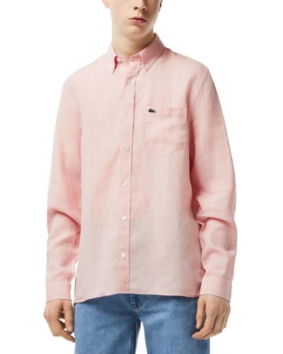 Lacoste Regular-fit Linen Shirt - Pink