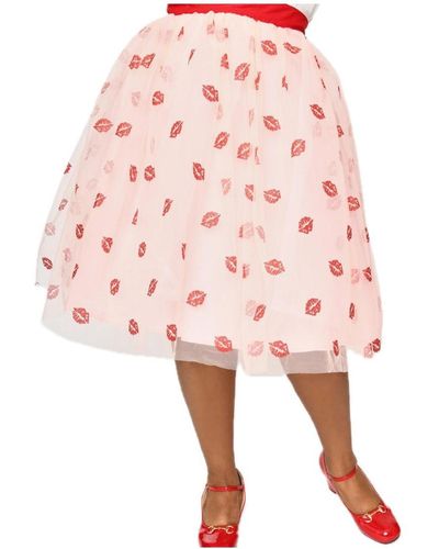 Unique Vintage Plus Size Brilliance Swing Skirt - Pink