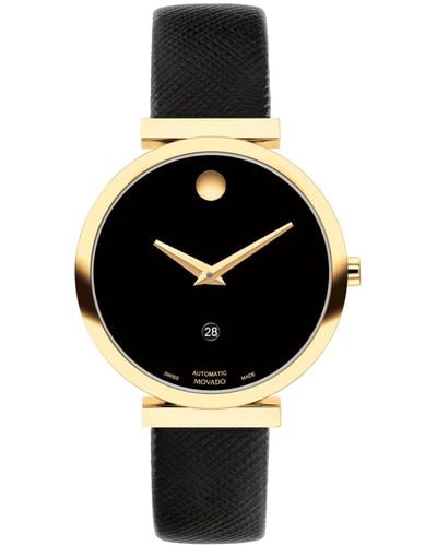 Movado Museum Classic Swiss Automatic Genuine Leather Strap Watch 32mm - Black