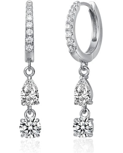 Rachel Glauber Elegant Two-stone Dangle huggie Earrings - White