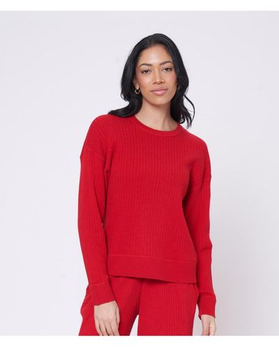 LEIMERE Knit Rosewood Ribbed Crew Top - Red