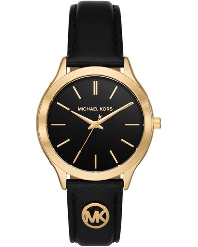 Michael Kors Slim Runway Three-hand Leather Watch 38mm - Black