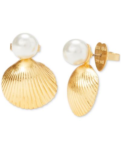 Kate Spade Gold-tone Reef Treasure Imitation Pearl & Shell Stud Earrings - Metallic