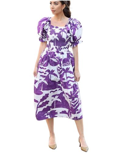Jessie Zhao New York Malie Smocked Purple Midi Dress