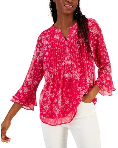 Charter Club Printed Pintuck Top, Created For Macy's - Red