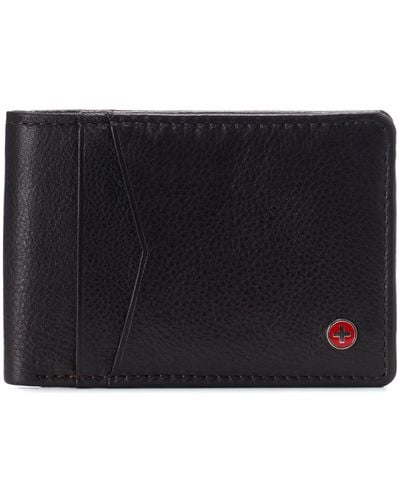 Alpine Swiss Slimfold Wallet Rfid Safe Bifold Genuine Leather Id Window - Black