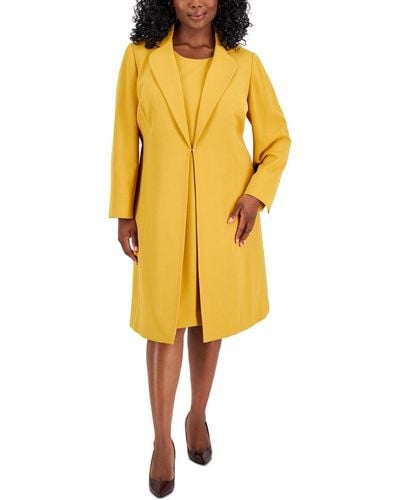 Le Suit Plus Size Topper Jacket & Sheath Dress Suit - Yellow