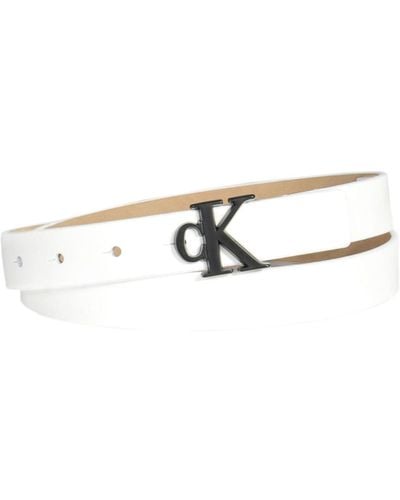 Calvin Klein Ck Monogram Buckle Skinny Belt - White