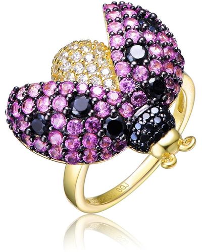 Rachel Glauber Ra 14k Gold And Black Plated Multi Colored Cubic Zirconia Lady Bug Ring - Purple