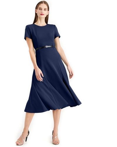 Calvin Klein Petite Belted A-line Dress - Blue