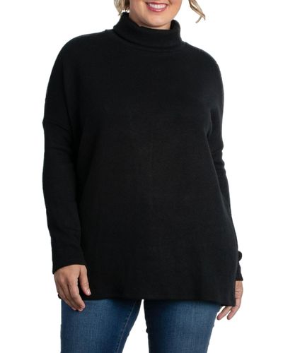 Kiyonna Plus Size Paris Turtleneck Tunic Sweater - Black
