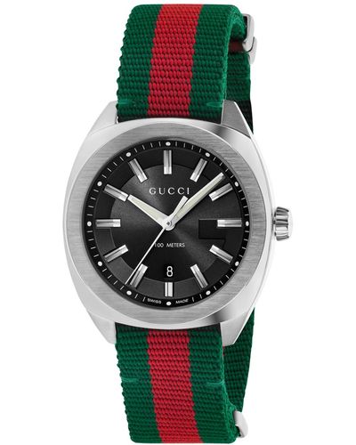 Gucci gg2570 Swiss Green-red-green Web Nylon Strap Watch 41mm Ya142305 - Gray