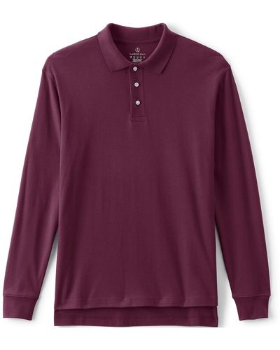 Lands' End School Uniform Long Sleeve Interlock Polo Shirt - Purple