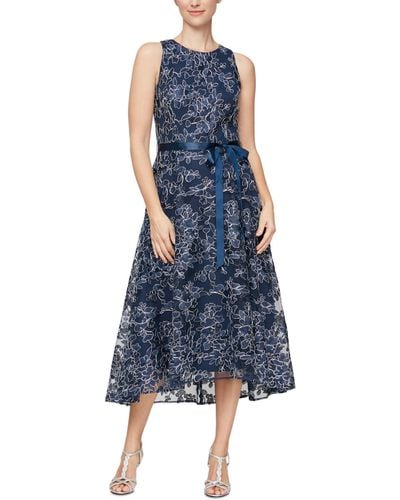 Alex & Eve Embroidered High-low Midi Dress - Blue